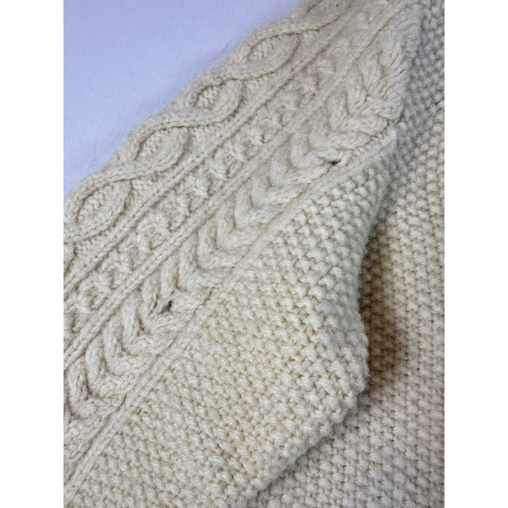 Handmade Vtg Cable Knit Cardigan Sweater Womens Sz Medium Grandma Knitting Ivory - Picture 6 of 10
